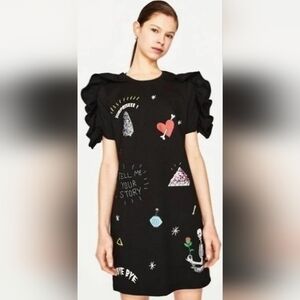 Zara Ruffle Novelty Print Spooky-Core Dress